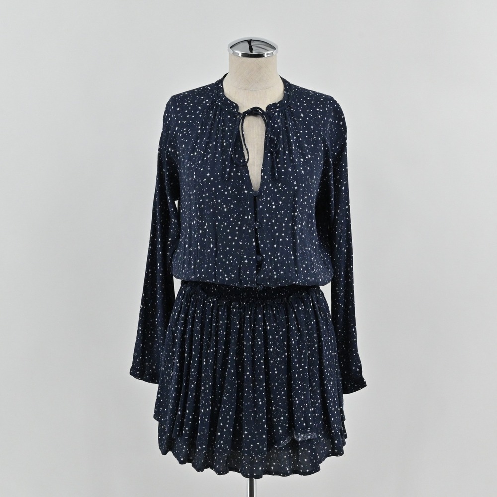 Rails Jasmine Star Print Mini‎ Dress Womens Size S Navy Blue Celestial Smocked